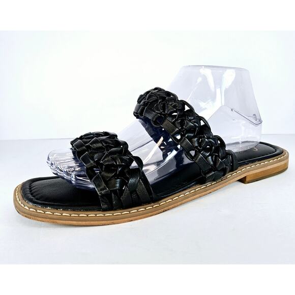 Crown Vintage OLEYA‎ Black Braided Leather Square Toe Slide Sandals Size 9M - Picture 1 of 8